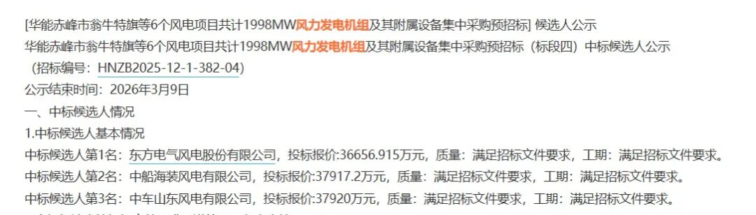 M东方风电预中标！华能240MW风电项目